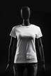 Women's white tshirt print on demand mockup on black mannequin isolated on black background - Generative ai