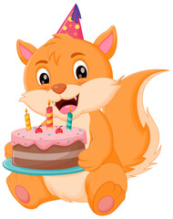  Cute Cat Cartoon Holding Birthday Cake Vector Illustration. Animal Nature Icon Concept Isolated Premium Vector	