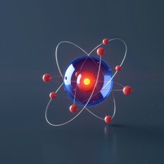 Wall Mural - atomic dance: subatomic realm, electrons, neutrons, and protons orbit a fixed nucleus in a model emp