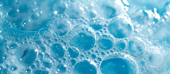 Wall Mural - Shampoo Closeup: Mesmerizing Bubbles on Blue Background in Shampoo Closeup