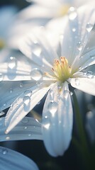 Canvas Print - White flowers with water droplets on them. Generative AI.