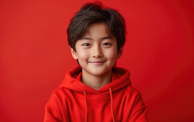 happy smiling asian kid in a professional studio background