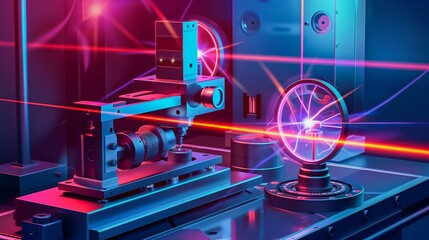 Poster - Scientist Working with Laser Technology in Modern Laboratory. Generative ai