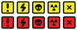 set attention red yellow square sign warning electric alert radioactive crossing stop traffic symbol caution hazard danger badge road mark vector flat design for web mobile isolated white Background