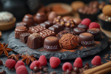 Sticker - A creative arrangement of assorted chocolates forming the word 