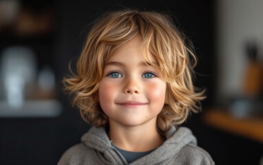 Canvas Print - happy smiling caucasian kid portrait, professional studio background