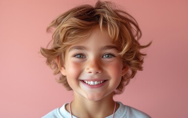 happy smiling caucasian kid portrait, professional studio background