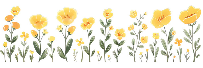 Wall Mural - Set Yellow Flowers Illustration