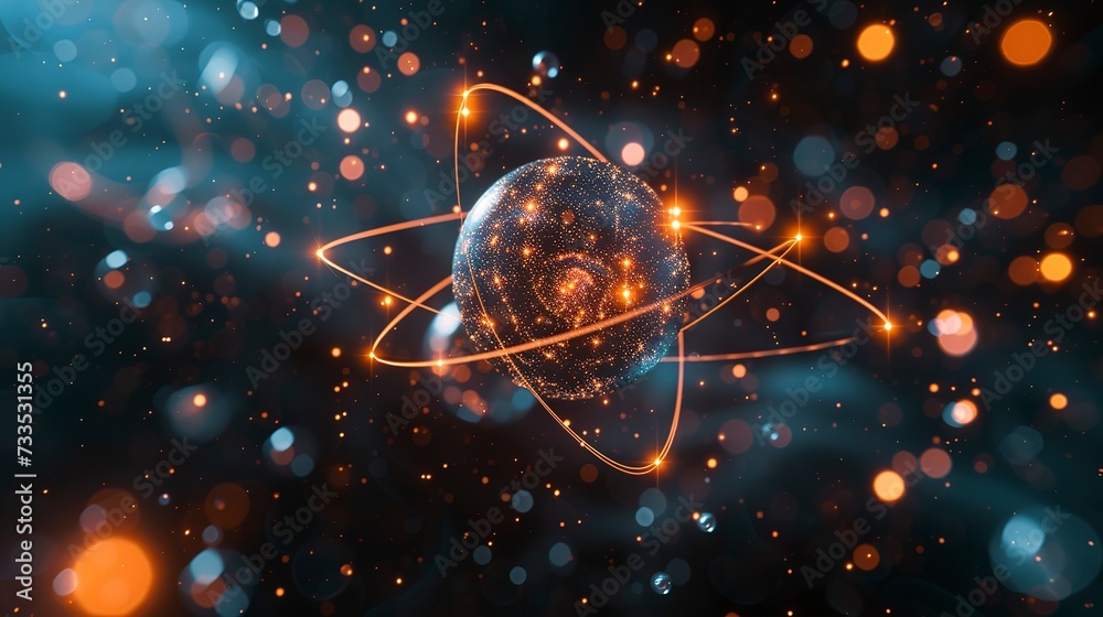 Abstract AI logo, quantum computing symbols, ethereal light effects ...