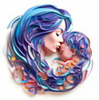 Paper cut image of Mother and a child. Motherhood concept. Mother's love symbol. Paper art.