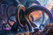 Giant tentacled alien creatures, science fiction, landscape, concept art