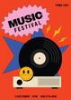 Music festival poster template design background with vinyl record modern vintage retro style