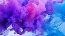 Abstract Vivid Background. Photo Of Ink In Water. Colorful Smoke. Purple Blue And Pink Smooth Paint Stains. Backdrop With Space For Text. Eye-catching Background For Social Media And Printing Design. 