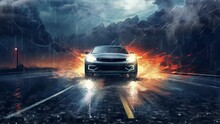 car driving in rain and storm abstract background. seamless looping overlay 4k virtual video animation background 