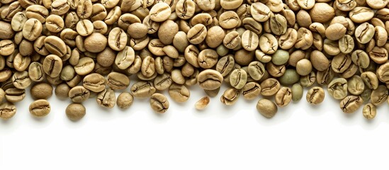 Wall Mural - White studio background showcases green, unroasted Arabica coffee beans.