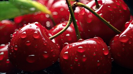 Wall Mural - Cherries close-up, Hyper Real