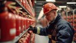Before starting work, firefighters inspect the fire extinguisher, Generative AI.