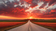 red heart shaped clouds at sunset beautiful landscape with road love background with copy space road to love.Generative AI
