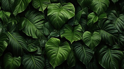 Dark Tropical Leaves Background. Generative AI