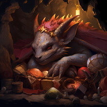 A Dragon Sleeping In A Treasure-filled Cave.