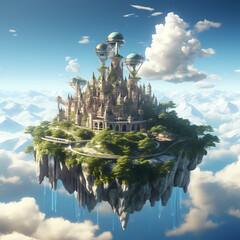 Canvas Print - Fantasy castle on a floating island in the sky. 