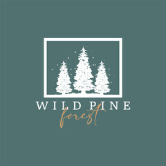 Wall Mural - Forest Logo, Vector Forest Wood With Pine Trees, Design Inspirational Badge Label Illustration