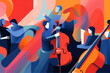 Melodic Jazz Performance: Abstract Illustration of a Musical Band Concert with Saxophonist Playing Saxophone on Retro Style Poster