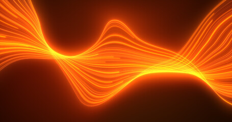 Poster - Abstract yellow orange glowing flying waves from lines energy magical background