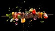 © Ziyan Yang - Succulent grilled steak cubes and colorful vegetables are captured in mid-air, creating a dynamic and appetizing skewer effect against