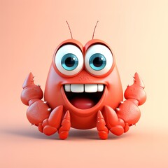 Canvas Print - flat logo of Cute lobster with big eyes lovely little animal 3d rendering cartoon character