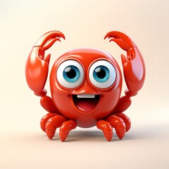 Canvas Print - flat logo of Cute lobster with big eyes lovely little animal 3d rendering cartoon character 