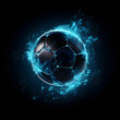 Blue electric soccer ball on a black background 
