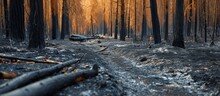 Forest Fire Alert Caused By Burned Tree Remnants From Fire In The Woods.