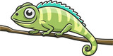 Fototapeta Zwierzęta - green chameleon on a branch cartoon illustration