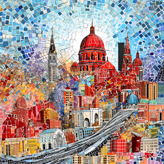 Poster - Collage of city landmarks in a mosaic pattern. 