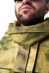 Wall Mural - Soldier wearing military uniform close up photo