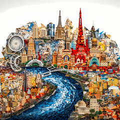 Wall Mural - Collage of city landmarks in a mosaic pattern. 