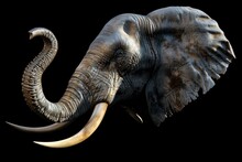 Elephant Profile Portrait On Black Background - Generative Ai