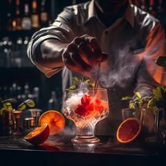 Wall Mural - Close-up of a mixologist preparing a cocktail.