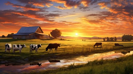 Wall Mural - dairy farm with cows