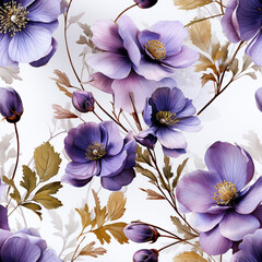 Wall Mural - Seamless pattern of violet  flowers , watercolor style