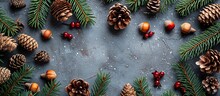 The Table Is Adorned With Pine Cones, Berries, Acorns, And Christmas Decorations, All Showcasing The Beauty Of Natural Materials From Plants And Organisms.