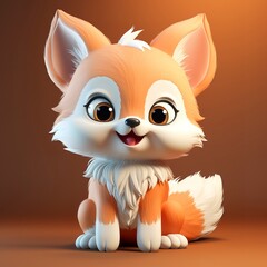 Canvas Print - flat logo of Cute baby fox with big eyes lovely little animal 3d rendering cartoon character 