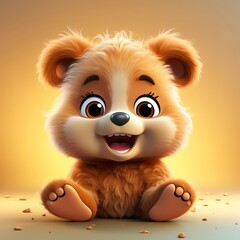 Wall Mural - flat logo of Cute baby teddy bear with big eyes lovely little animal 3d rendering cartoon character 