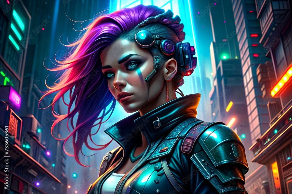 Cyberpunk character in neon lights