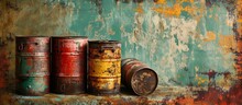 Vintage Charm: Old Oil Barrels On Textured Background Resonate With Antique Appeal