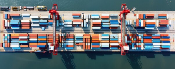 Wall Mural - Container loading in Cargo logistics center . Aerial photo. Generative ai