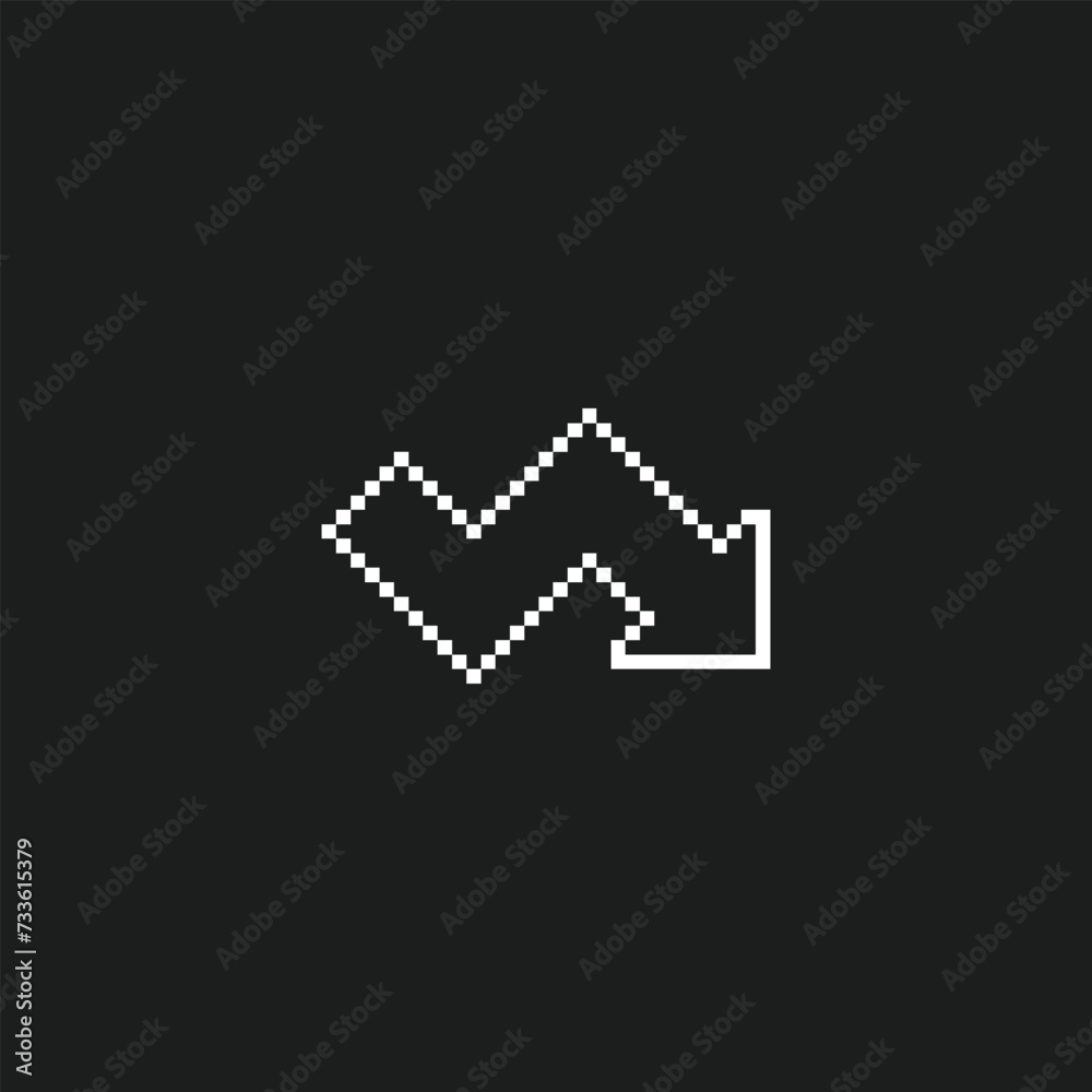 this is arrow icon in pixel art with white color and black background ...