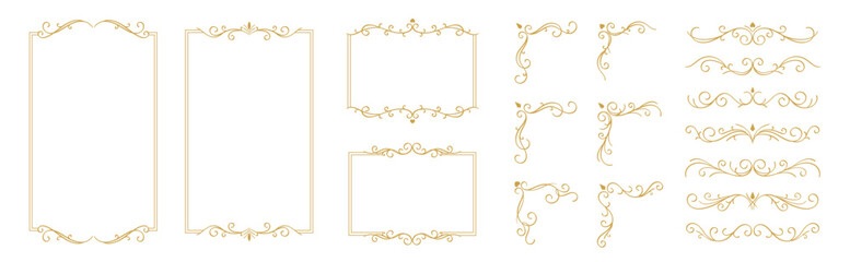 Fototapete - luxury black ornate invitation vector set. collection of ornamental curls, dividers, border, frame, 