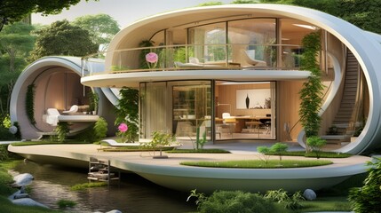 Poster - Modern design of a two-storey Smart house in nature. Eco project.